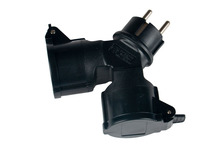 Dobbeltstøpsel m/jord svart IP44